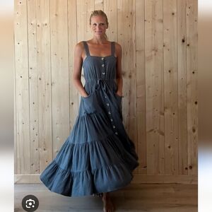 Malibu Bum Slate Blue Button-Down Midi to Maxi Dress Size Small